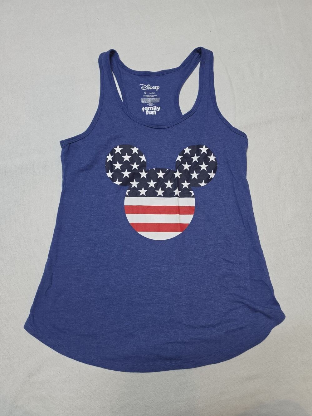 Disney Mickey Mouse American Flag Stars Stripes Racerback Tank Top Juniors S...